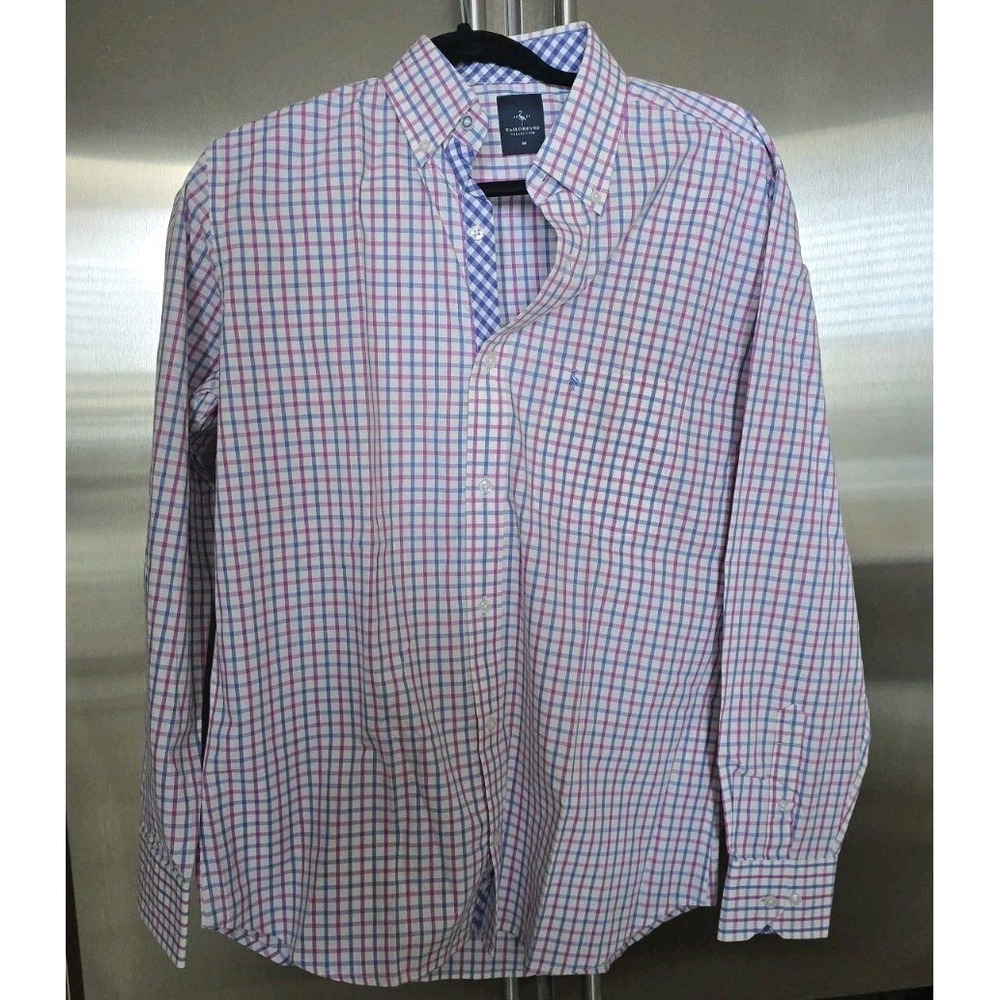 TailorByrd Shirt Mens Blue Pink White Plaid Button Down Casual‎ Classic SZ M